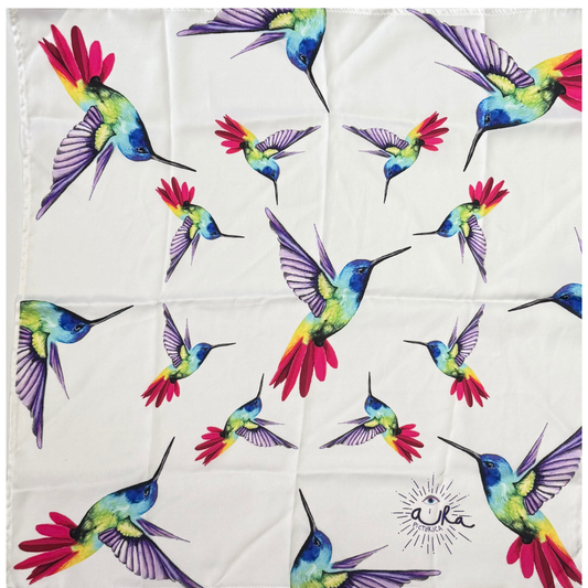 Pañoleta Ilustrada de Seda Colibries