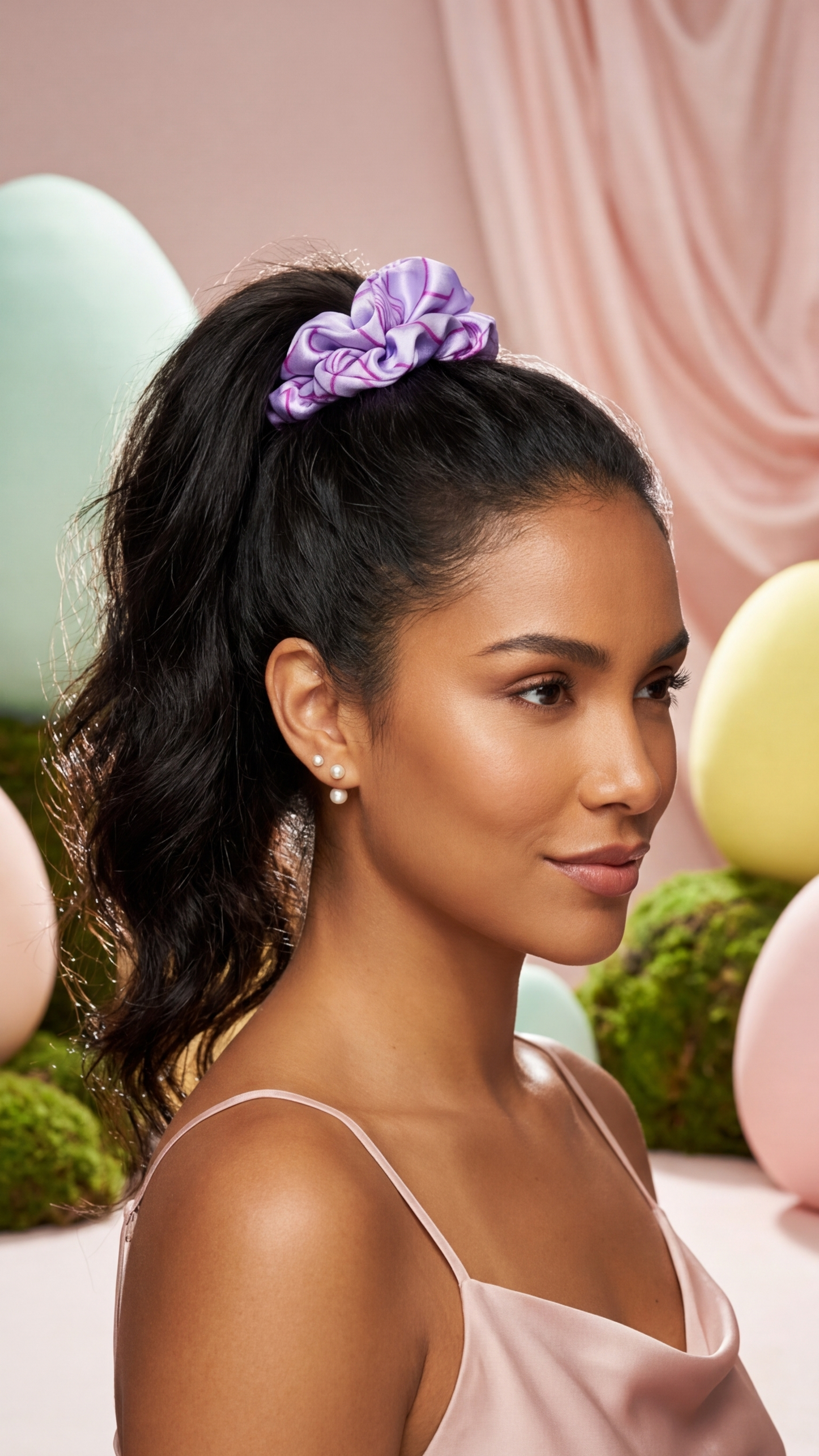 Scrunchie De Seda artistica - Jardin Floral